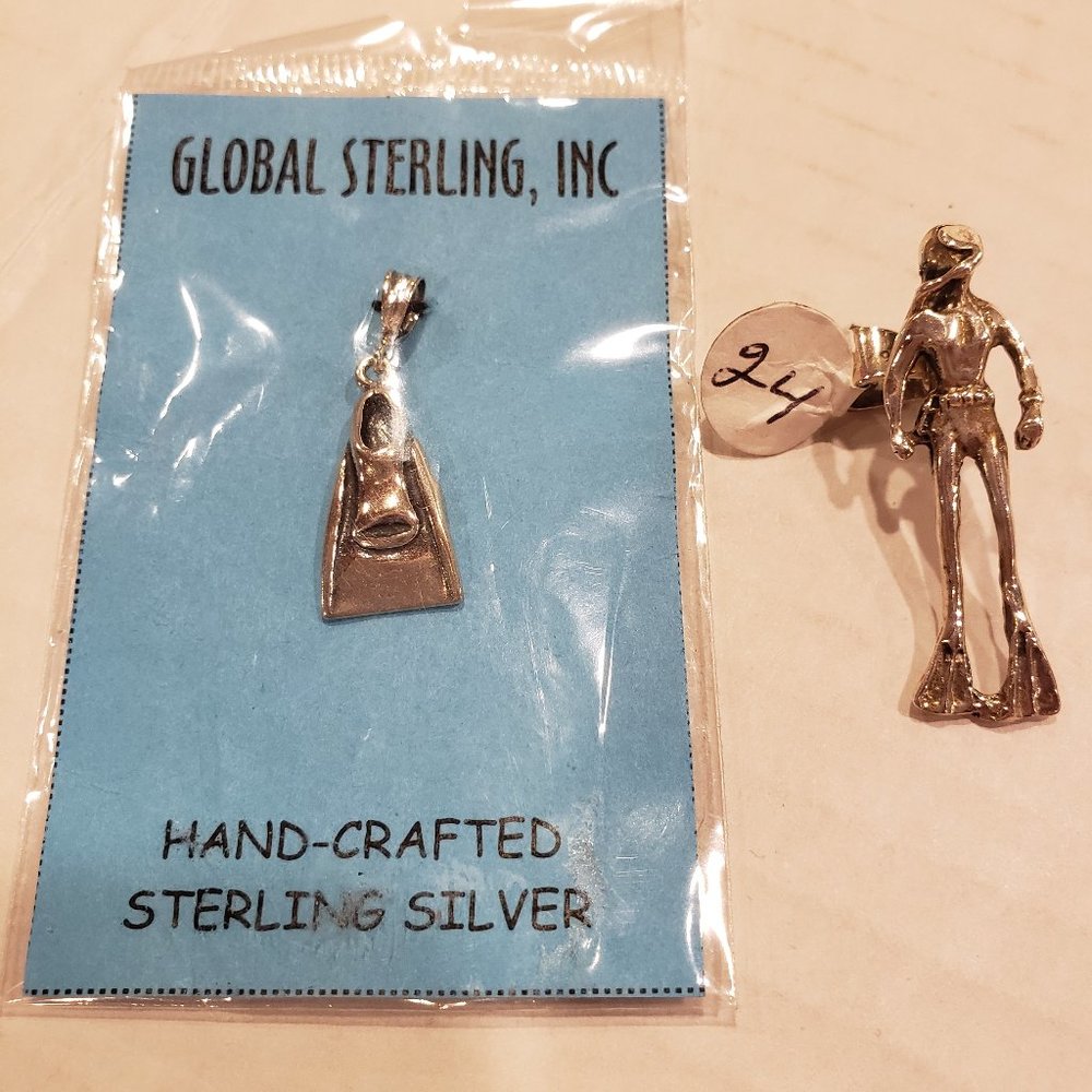 Sterling Silver Scuba Diver and Scuba Fin Charms